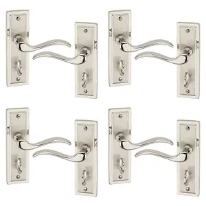 URBNLIVING 158mm Length 8 Pcs Porto Metal & Satin Nickel Lever Latch Bathroom Door Handle Set