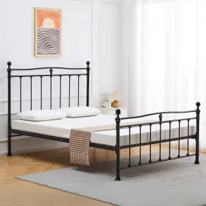 Reinforced Beds, TUNSTALL BED, Black, 135x190cm, Reinforced Mesh Base, Stylish Metal Bed Frame, Exclusive Product