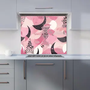 Abstract Pink Moon Pattern Premium Glass Kitchen Splashback W900mm x H650mm