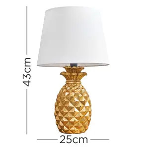 ValueLights Pair Of Contemporary Pineapple Design Gold Effect Table Lamps With White Shades