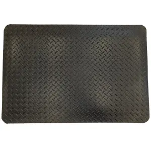 Anti Fatigue Mat - Comfort Foam Backing - Heavy Duty Rubber Non-Slip Checker Surface - 90cm x 60cm