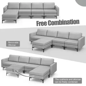 Costway Modular L-shaped Sectional Sofa Couch w/ Chaise Reversible Ottoman (4 Power Outlets & 4 USB Ports)