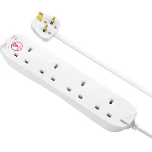 Masterplug 4 Socket Extension Lead with Surge Protection, 4 Metres, White