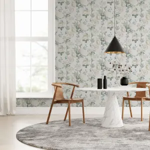 Keeka Floral Blue Cream Wallpaper