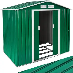 Shed with Gable Roof - steel, foundation included, 214 x 130 x 185 cm - green/white