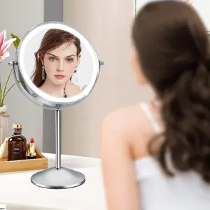 Fascinate Rechargeable 20cm Lighted Makeup Mirror with 3 Colour Lights, 1x/10x Magnification, Touch Dimming, 360 degrees Rotation