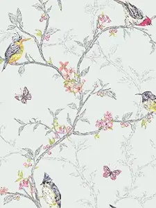 Holden Decor Phoebe Soft Teal Bird trail Smooth Wallpaper