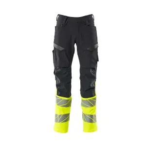 Mascot Accelerate Safe Trousers with Kneepad Pockets (Dark Navy/Hi-Vis Yellow)  (40.5) (Leg Length - Short)