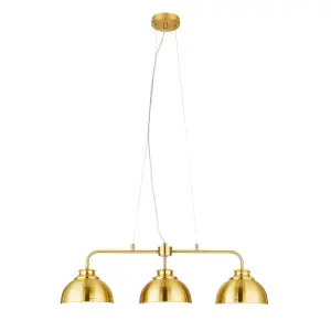 Litecraft Brooklyn Satin Brass 3 Light Industrial Ceiling Pendant Bar