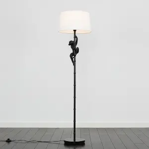 ValueLights Modern Black Hanging Monkey Floor Lamp With White Tapered Shade - Includes 6w LED Bulb 3000K Warm White