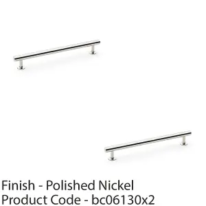 2 PACK - Round T Bar Pull Handle - Polished Nickel 192mm Centres SOLID BRASS Drawer Door