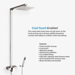 Nes Home Exposed thermostatic bar valve with Ultra Thin Chrome Brass Square Head Cool Touch Shower Set