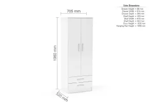 Birlea Lynx 2 Door Combi Wardrobe White