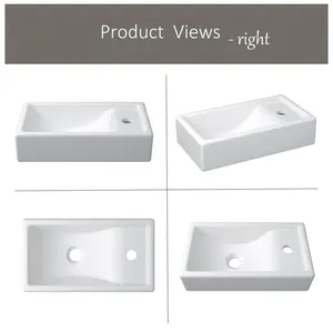 16-Inch Wall Hung Basin Sink Combo, Small Cloakroom Basin, Rectangle Ceramic Bathroom Wash Basin - Right Hand Sink Set (Include Faucet & Pop-up Drain)