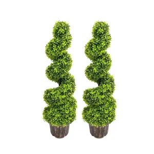 2pcs Boxwood Tree Spiral Artificial Topiary Tree Plant Fake Indoor Outdoor Plant H 90 cm