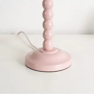 ValueLights Bobbles Rose Pink Bobbin Table Lamp with Blue Pleated Shade