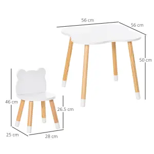 HOMCOM 3 Piece Kids Table and Chair Set with 2 Bear-shaped Chairs, White