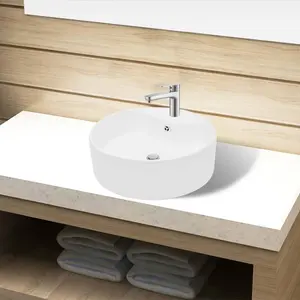 Belfry Bathroom Cavan Ceramic Round Sink with Overflow White / 15.5cm H x 46.5cm W x 46.5cm D