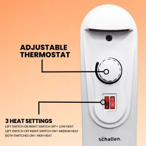 Schallen Portable Electric Slim Oil Filled Radiator Heater with Adjustable Temperature Thermostat 2000W 9 Fin