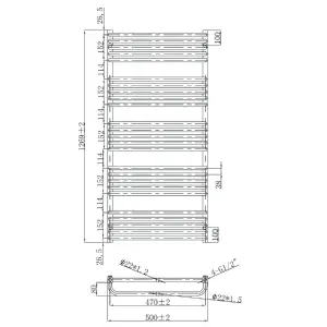 Hattie Matt Black Heated Towel Rail - 1269x500mm