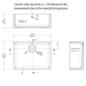 LSC Butler 595 1.0 Bowl Fireclay Ceramic Kitchen Sink & Chrome Waste