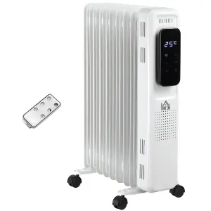 HOMCOM 2000W Oil Filled Radiator Heater w/ 3 Heat Settings Remote Control White