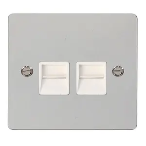 Flat Plate Polished Chrome Master Telephone Twin Socket - White Trim - SE Home