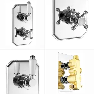 ENKI Regent Chrome Traditional Crosshead Ceiling Fixed Brass Thermostatic Shower Set SH0266 8"