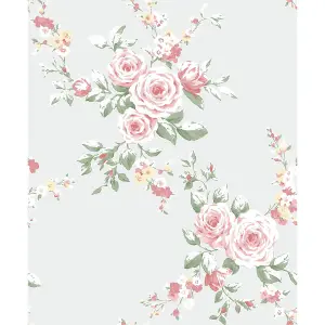 Catherine Lansfield Canterbury Floral Wallpaper Red/Grey Muriva 165506