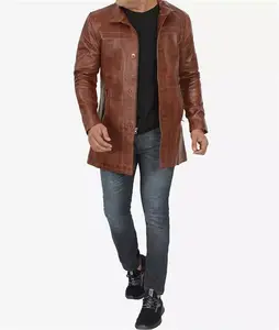 Mens Brown Leather Car Coat - 3/4 Length Leather Jacket