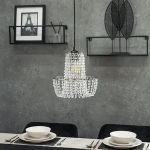 ValueLights Tegan Silver Jewel Acrylic Droplet Chandelier Easy Fit Ceiling Light Shade - Bulb Included