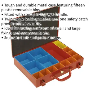 Durable 15 Compartment Metal Storage Case for Tools and Parts