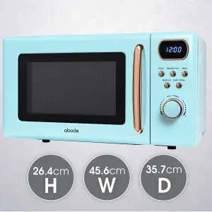 Abode Retro Blue Microwave 20L 700W Digital 8 Auto Cook Rose Gold with Defrost Setting AMD2004GRG