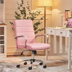 Yaheetech Height Adjustable PU Leather Office Chair with Armrests - Pink