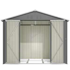 Birchtree 8X6FT Metal Garden Shed Apex Roof With Free Foundation Base Storage House Grey