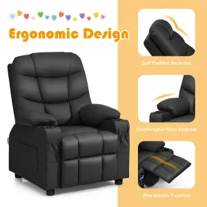 COSTWAY Kids Single Sofa Chair PU Leather Children Armchair Recliner with Cup Holders