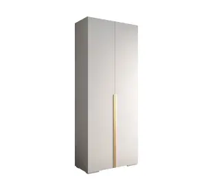 Elegant White Inova I Hinged Door Wardrobe W1000mm H2370mm D470mm - Versatile Storage with Vertical Gold Handles