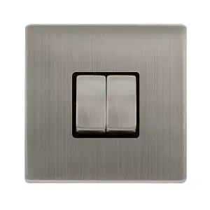 Stainless Steel Screwless Plate 10A 2 Gang 2 Way Ingot Light Switch - Black Trim - SE Home