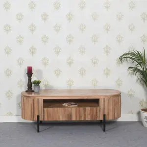 Royal Natural Solid Wood Tv Cabinet With Metal Legs