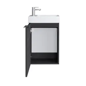 Bathroom Vanity Unit 400 Basin Cloakroom Sink Wall Cabinet Black Grey Ash Avir