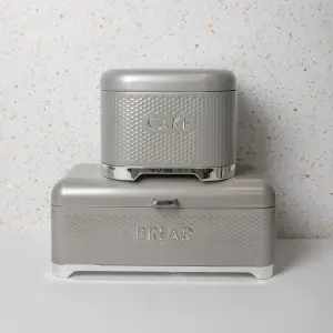 2pc Gift-Tagged Shadow Grey Kitchen Storage Set with Steel Cake Tin and Bread Bin - Lovello