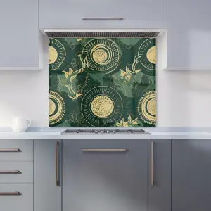 Abstract Green Gold Moon Pattern Premium Glass Kitchen Splashback W600mm x H650mm