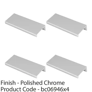 4 PACK - Square Edge Finger Pull Handle - Polished Chrome 100mm - Slim Cupboard Drawer