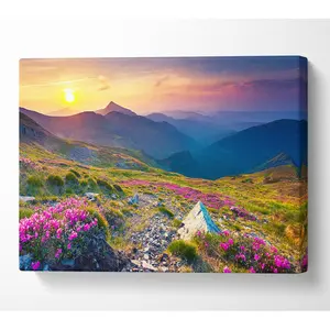 Beautiful Mountain Range And Flowers - Wrapped Canvas Print 35.6cm H x 50.8cm W