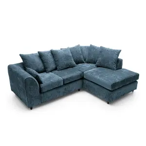 Harriet Crushed Chenille Right Facing Corner Sofa in  Dark Blue