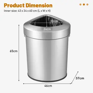 Costway 60L Corner Trash Can Rubbish Bin Stainless Steel Stay Open Rubbish Can