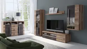 Chic Roger 41 TV Cabinet 1400mm in Oak Satin & Touchwood - Modern Media Center H350mm D400mm