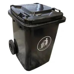 Express Wheelie Bins - Black/Grey Small Outdoor Wheelie Bin for Trash and Rubbish 80L with Rubber Wheels