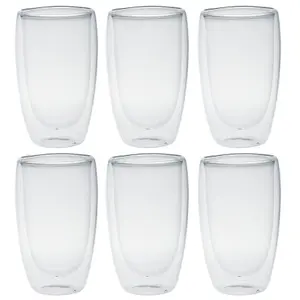 Queensway Home & Dining 450ml Set of 6 Double Wall Insulated Clear Glasses Tea Hot Chocolate Glass Mugs