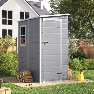 5 x 4 ft Pent Plastic Shed Garden Storage Shed with Window and Door,Grey